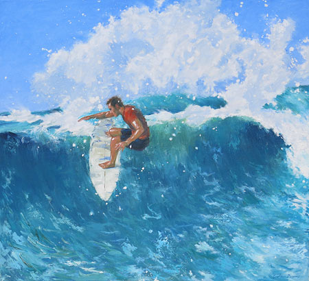 Graham Downs NZ landscape artist, oil on canvas, surfing
